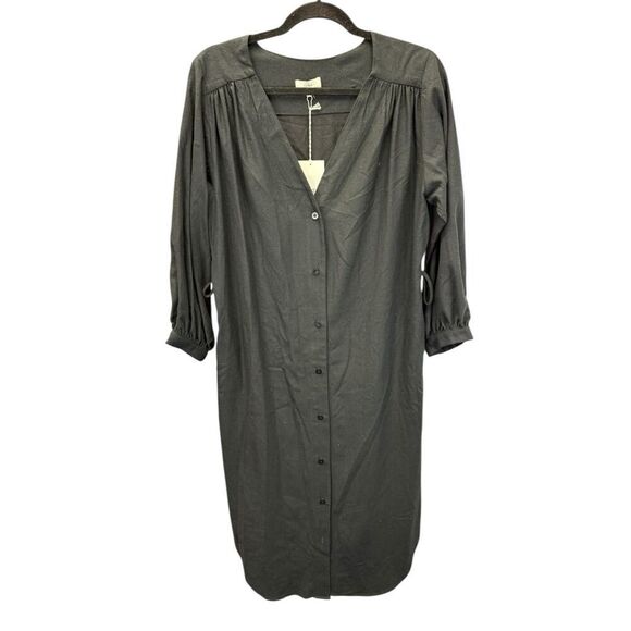 NWT Ozma Mal Pais Black Shirt Dress XS 100% Silk Noil Midi Minimalistic - Picture 7 of 13